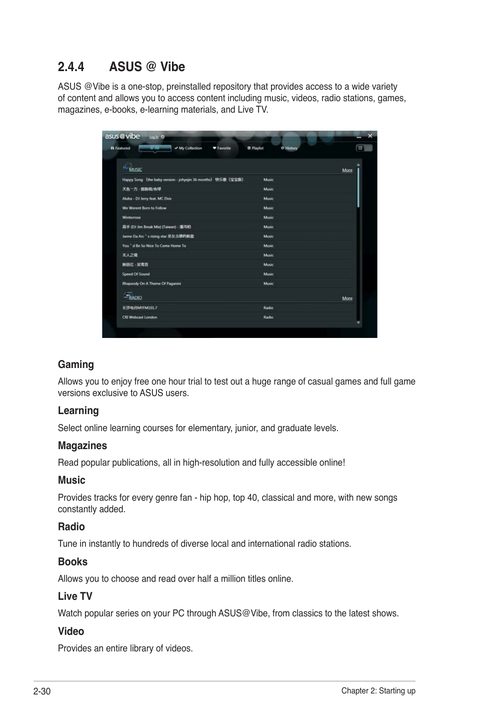 4 asus @ vibe, Asus @ vibe -30 | Asus S2-P8H61E User Manual | Page 46 / 80