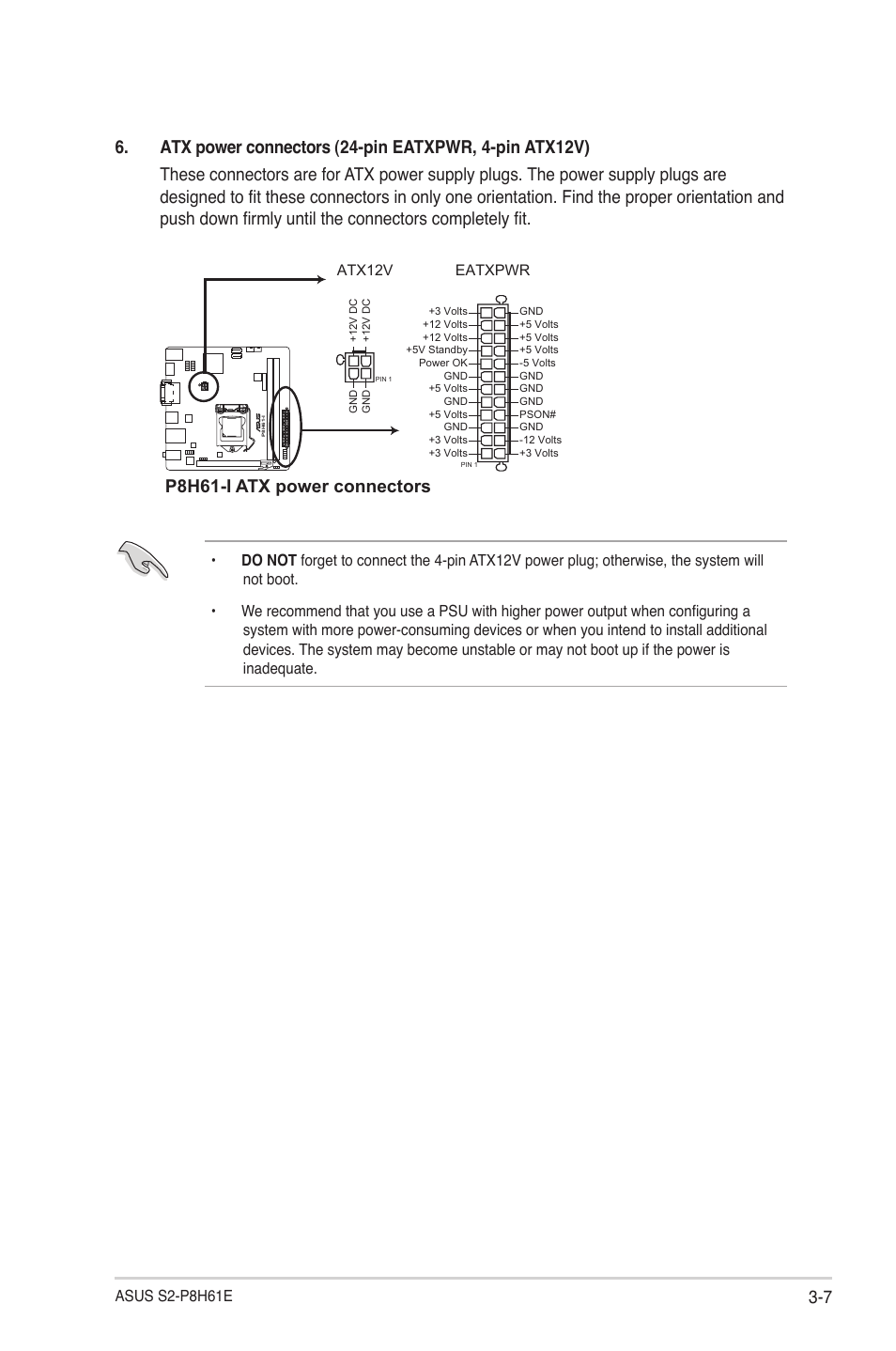 P8h61-i atx power connectors | Asus S2-P8H61E User Manual | Page 53 / 80