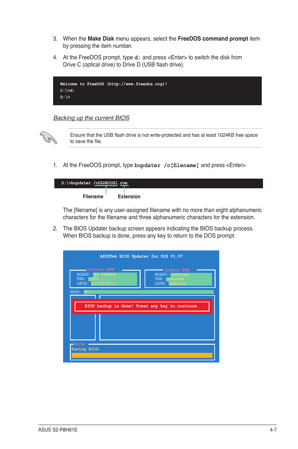 Backing up the current bios | Asus S2-P8H61E User Manual | Page 61 / 80