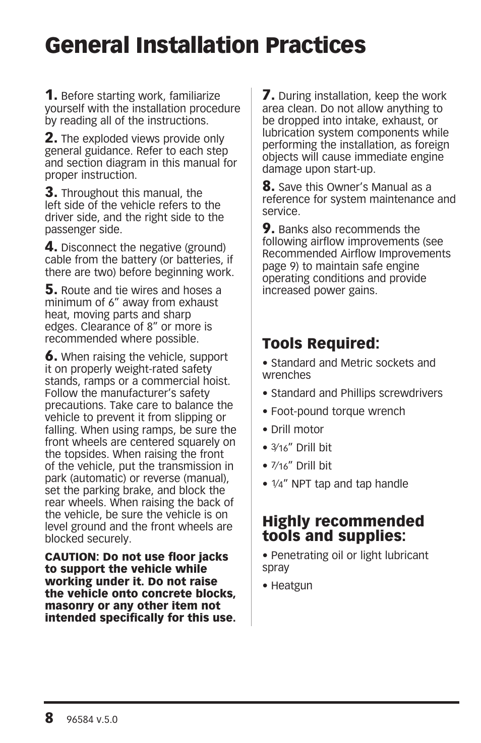 General installation practices, Tools required, Highly recommended tools and supplies | Banks Power Ford Trucks: (Diesel ’03 - 07 6.0L Power Stroke) Tuner- Bullet Diesel Tuner '03-07 User Manual | Page 8 / 24