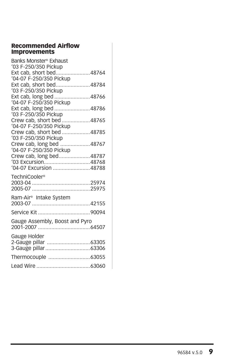 Recommended airflow improvements | Banks Power Ford Trucks: (Diesel ’03 - 07 6.0L Power Stroke) Tuner- Bullet Diesel Tuner '03-07 User Manual | Page 9 / 24
