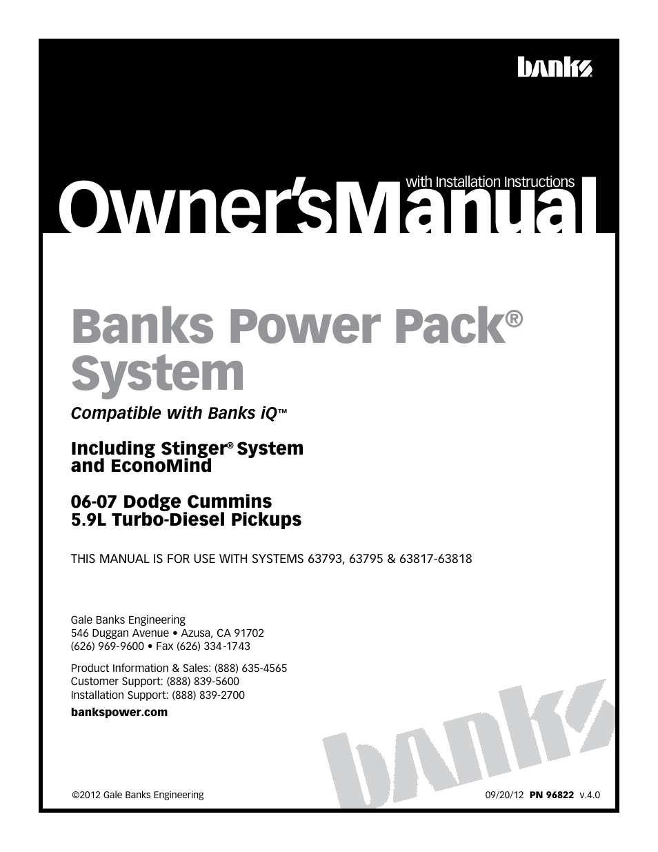Banks Power Dodge Trucks: (Diesel ’03 - 07 5.9L Cummins) Power Pack & Stinger System & EconoMind, '06-07 Compatible with Banks iQ User Manual | 34 pages