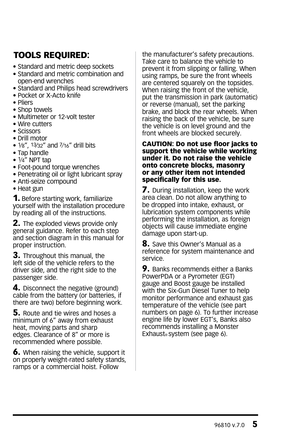 5tools required | Banks Power Dodge Trucks: (Diesel ’03 - 07 5.9L Cummins) Tuner- Six-Gun Diesel Tuner, (325 HP Dodge 5.9L Cummins (24-valve) Trucks) '06-07 Compatible with Optional PowerPDA User Manual | Page 5 / 36