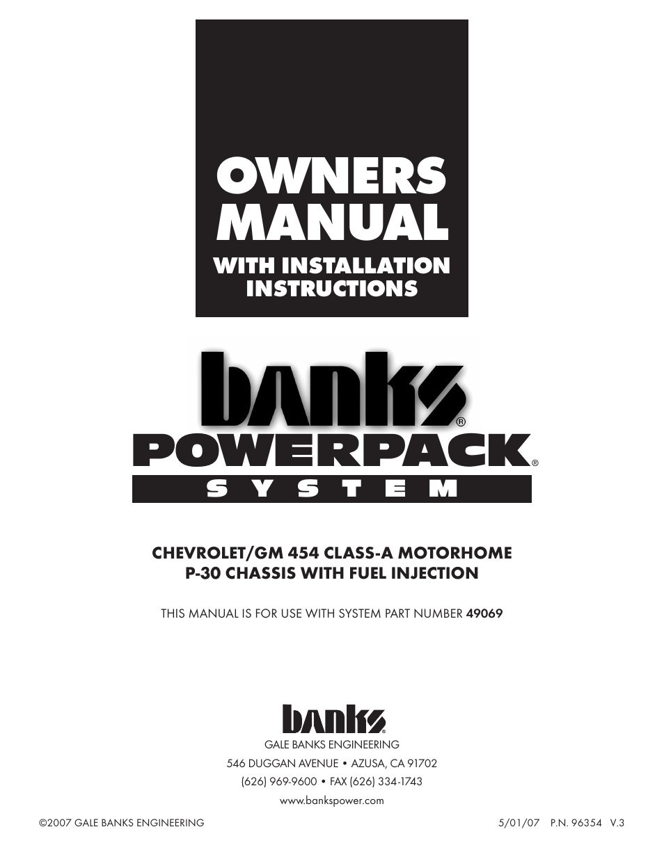 Banks Power GM Motorhomes: (Gas ’82 - 95 7.4L) PowerPack system (EFI TBI, P30 chassis) User Manual | 16 pages