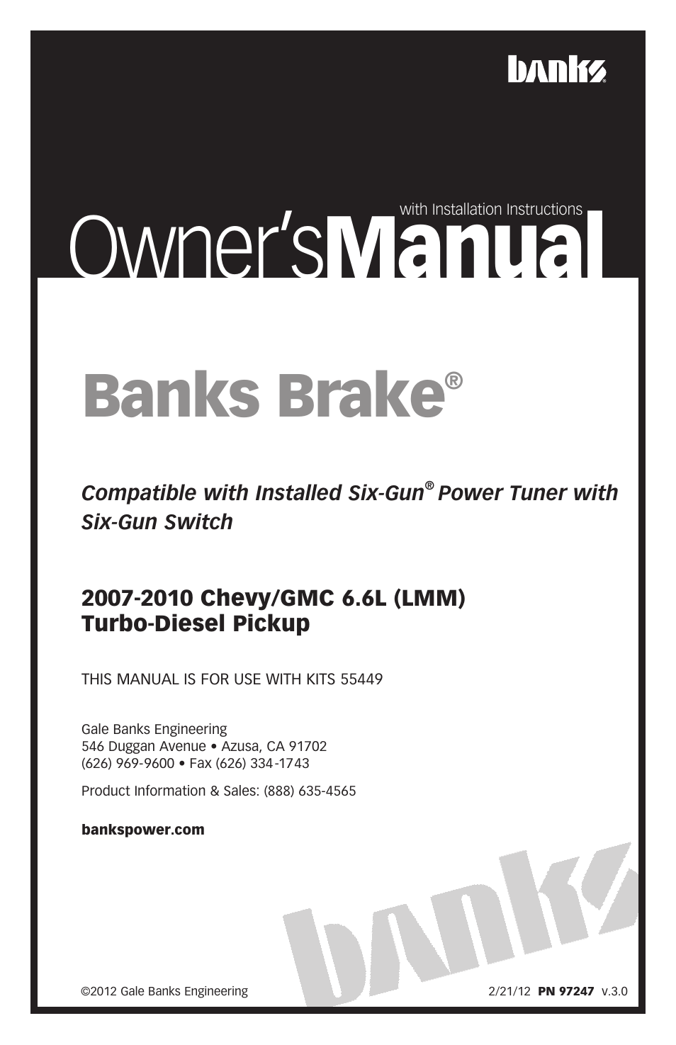 Banks Power Chevy_GMC Trucks: Duramax LMM (Diesel ’07 - 10 6.6L) Speed Control- Banks Brake w_ Switch User Manual | 24 pages