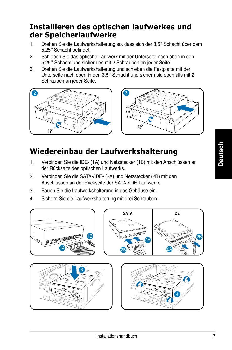 Wiedereinbau der laufwerkshalterung, Deutsch | Asus P1-P5945GCX User Manual | Page 23 / 80