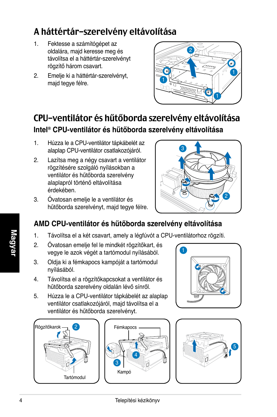 A háttértár-szerelvény eltávolítása, Magyar, Intel | Asus P1-P5945GCX User Manual | Page 76 / 80