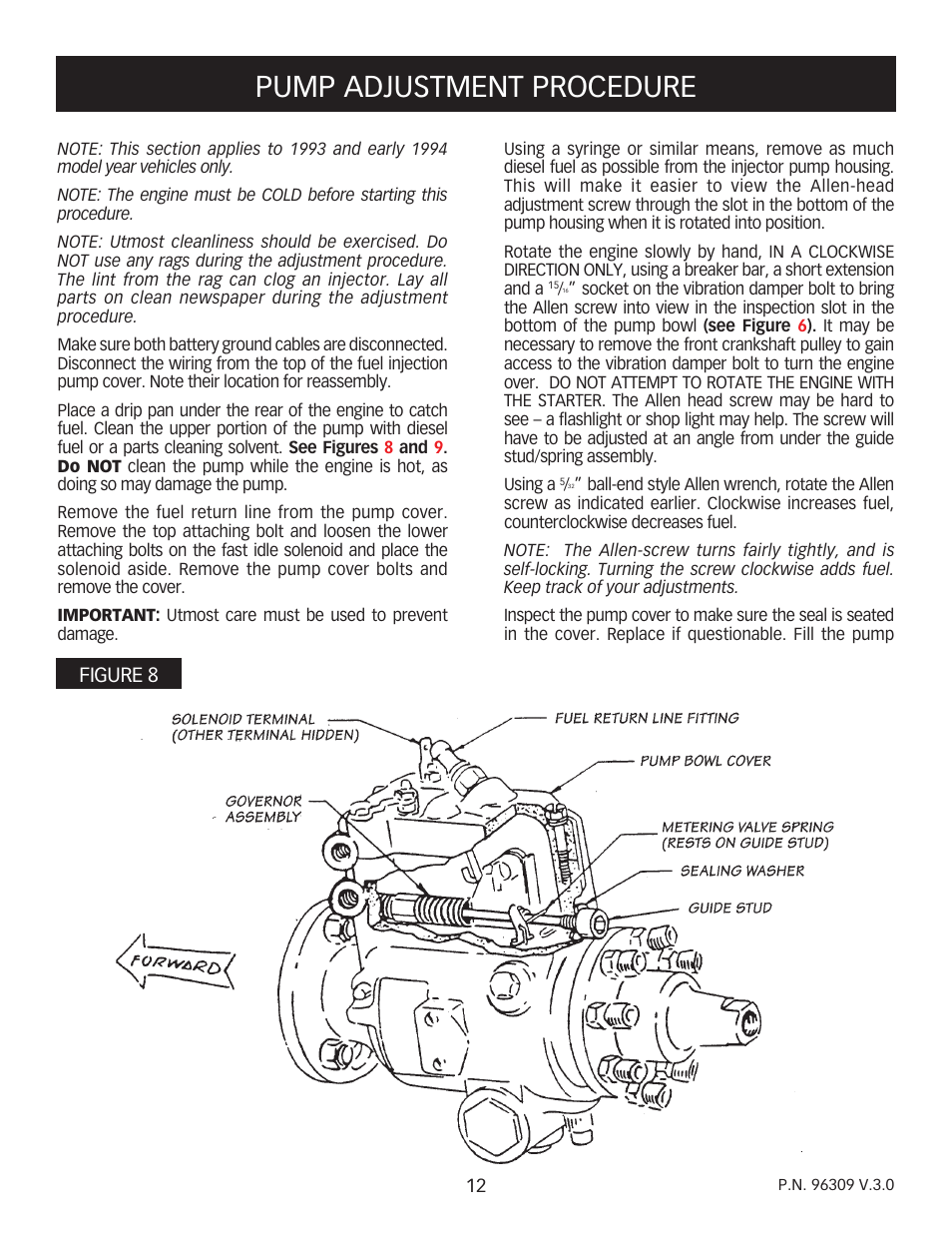 Pump adjustment procedure | Banks Power Chevy_GMC Trucks: Diesel ’93 - 96 6.5L Power Systems- Stinger System '93-early '94 (non-cat) & '94-up ( w_ cat) Pickups & Suburbans w_ factory turbo option User Manual | Page 12 / 16