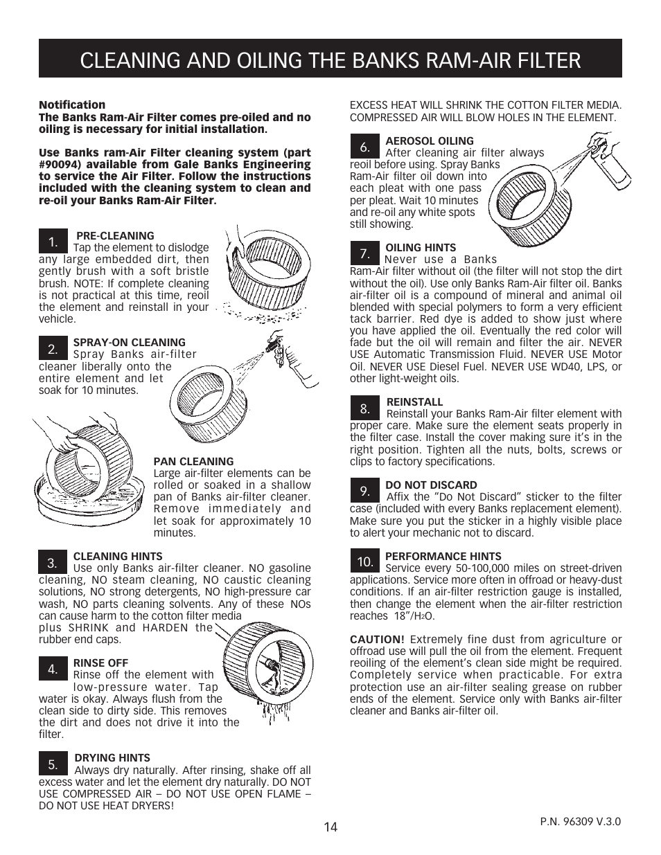 Cleaning and oiling the banks ram-air filter | Banks Power Chevy_GMC Trucks: Diesel ’93 - 96 6.5L Power Systems- Stinger System '93-early '94 (non-cat) & '94-up ( w_ cat) Pickups & Suburbans w_ factory turbo option User Manual | Page 14 / 16