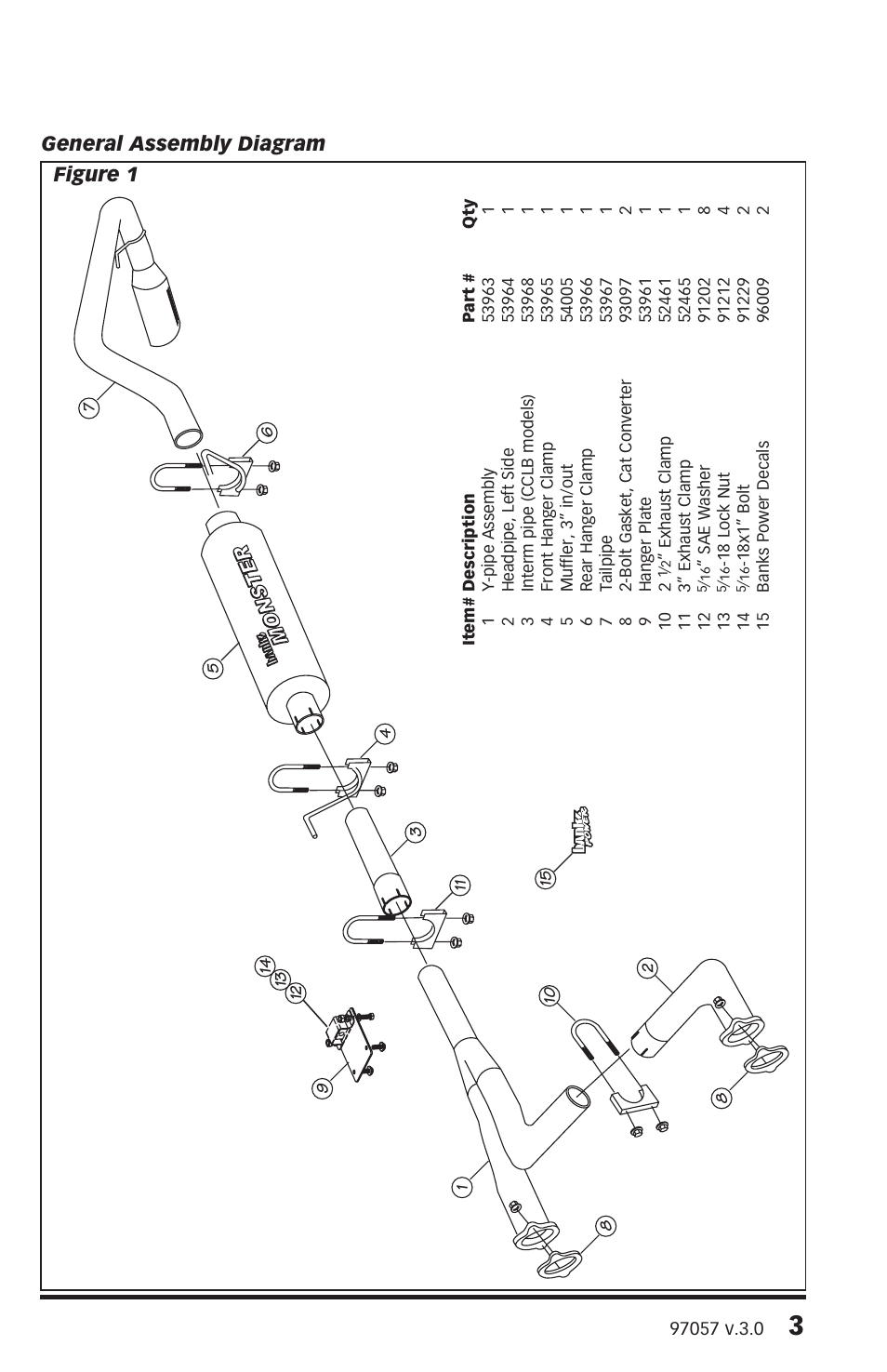 General assembly diagram figure 1 | Banks Power Nissan Trucks: (Gas ’04 - 08 4.0L Frontier) Exhaust- Monster Exhaust, Single Passenger side exit '05-08 User Manual | Page 3 / 8