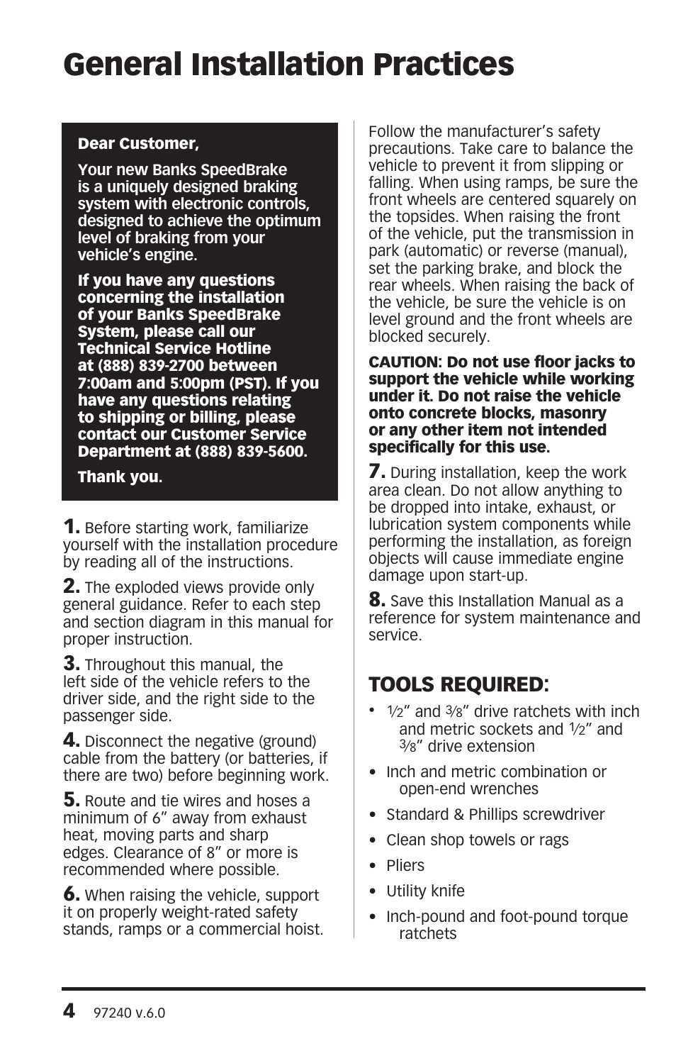 General installation practices, Tools required | Banks Power Chevy_GMC Trucks: Duramax LMM (Diesel ’07 - 10 6.6L) Speed Control- SpeedBrake '07-10 (iQ) For use with Banks iQ Only User Manual | Page 4 / 24