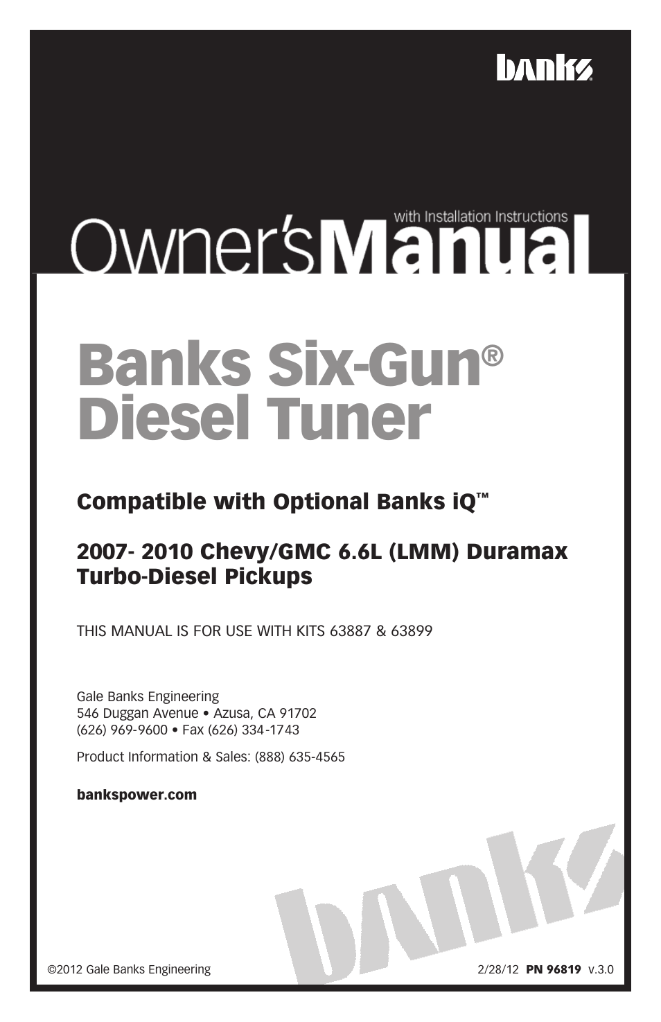 Banks Power Chevy_GMC Trucks: Duramax LMM (Diesel ’07 - 10 6.6L) Tuner- Six-Gun Diesel Tuner '07-10 (iQ) Compatible with Optional Banks iQ User Manual | 28 pages