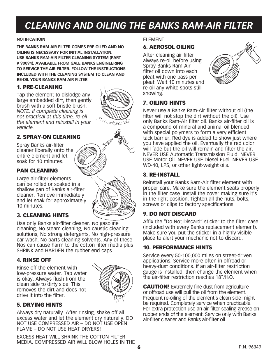 Cleaning and oiling the banks ram-air filter | Banks Power Ford Motorhomes: (Gas ’93 - 97 7.5L Class-C) Power Systems- Stinger system (Class-C) For Use w_ 460 EFI Engine User Manual | Page 6 / 8