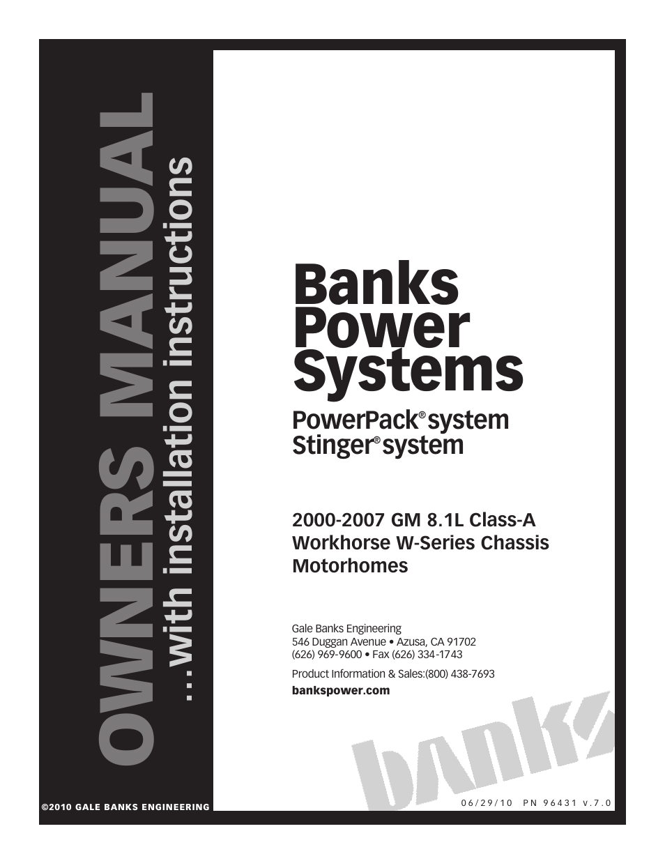 Banks Power GM Motorhomes: (Gas ’01 - 10 8.1L Workhorse) PowerPack &Stinger systems '00-07 Class-A MH, W-series User Manual | 12 pages
