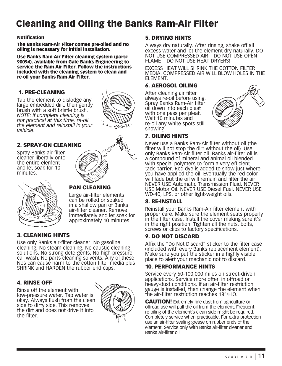 Cleaning and oiling the banks ram-air filter | Banks Power GM Motorhomes: (Gas ’01 - 10 8.1L Workhorse) PowerPack &Stinger systems '00-07 Class-A MH, W-series User Manual | Page 11 / 12