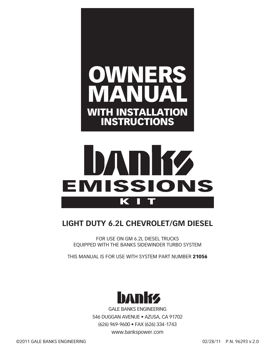 Banks Power Chevy_GMC Trucks: Diesel ’82 - 93 6.2L Light-duty emissions kit User Manual | 12 pages