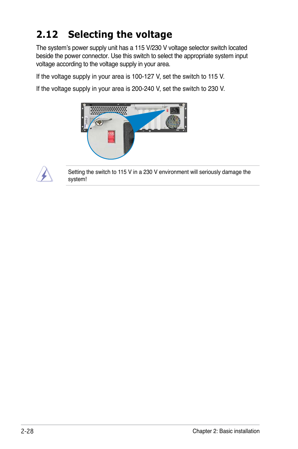 12 selecting the voltage | Asus P3-P5G31 User Manual | Page 44 / 100