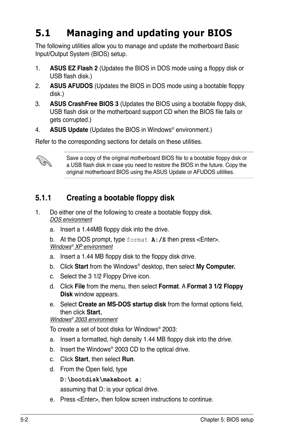 1 managing and updating your bios, 1 creating a bootable floppy disk | Asus P3-P5G31 User Manual | Page 66 / 100