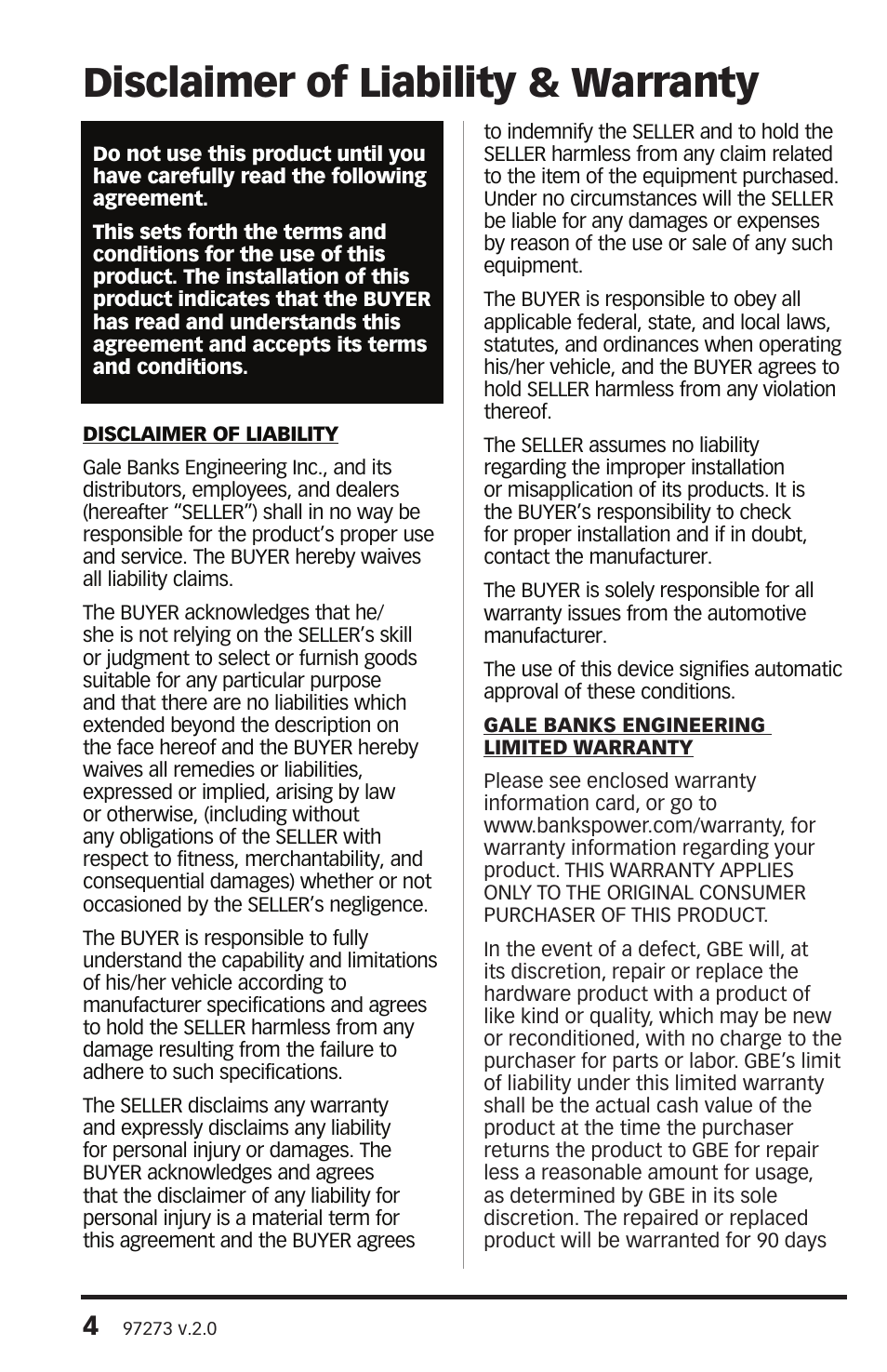 Disclaimer of liability & warranty | Banks Power Interface- Banks iQ 2.0 1996 & Later Vehicles with OBDII Diagnostics User Manual | Page 4 / 48