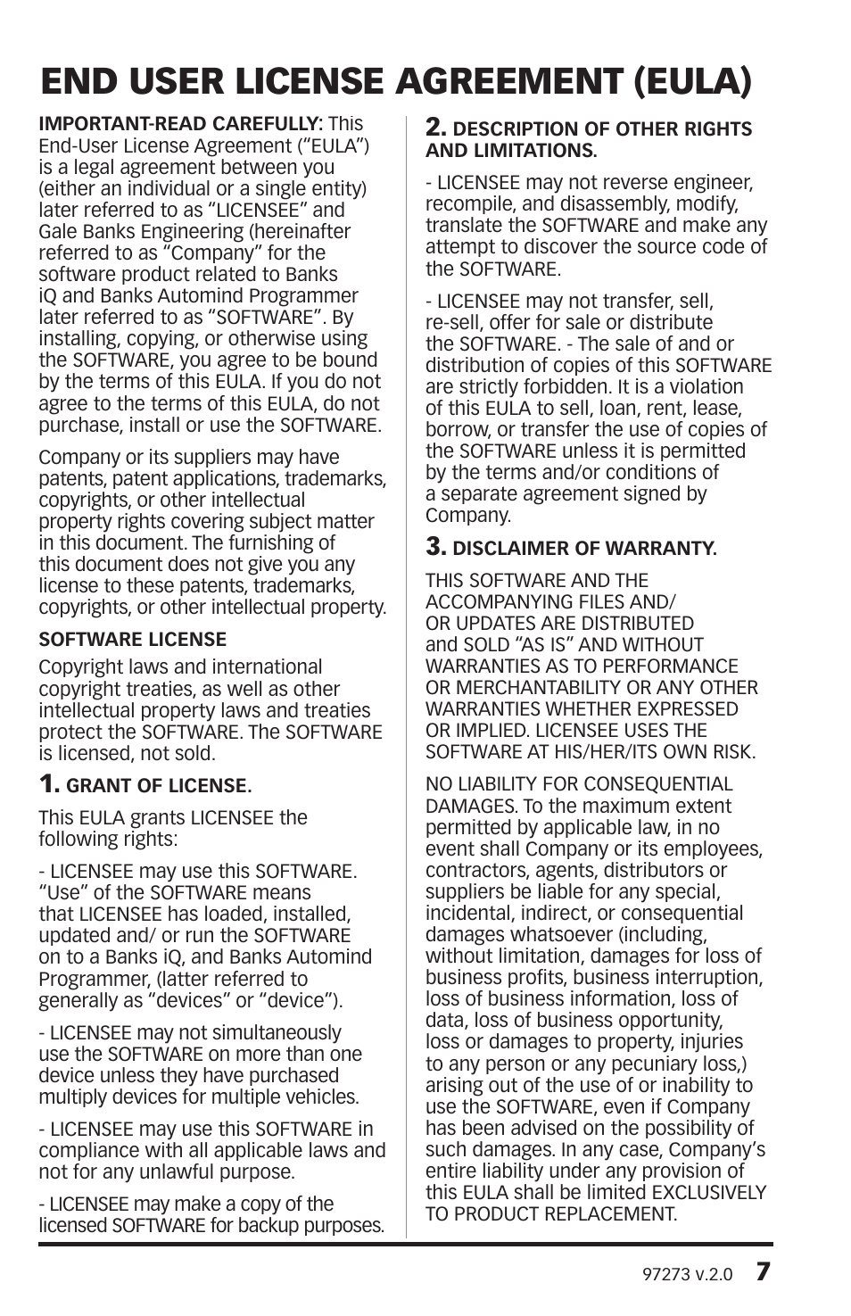 End user license agreement (eula) | Banks Power Interface- Banks iQ 2.0 1996 & Later Vehicles with OBDII Diagnostics User Manual | Page 7 / 48