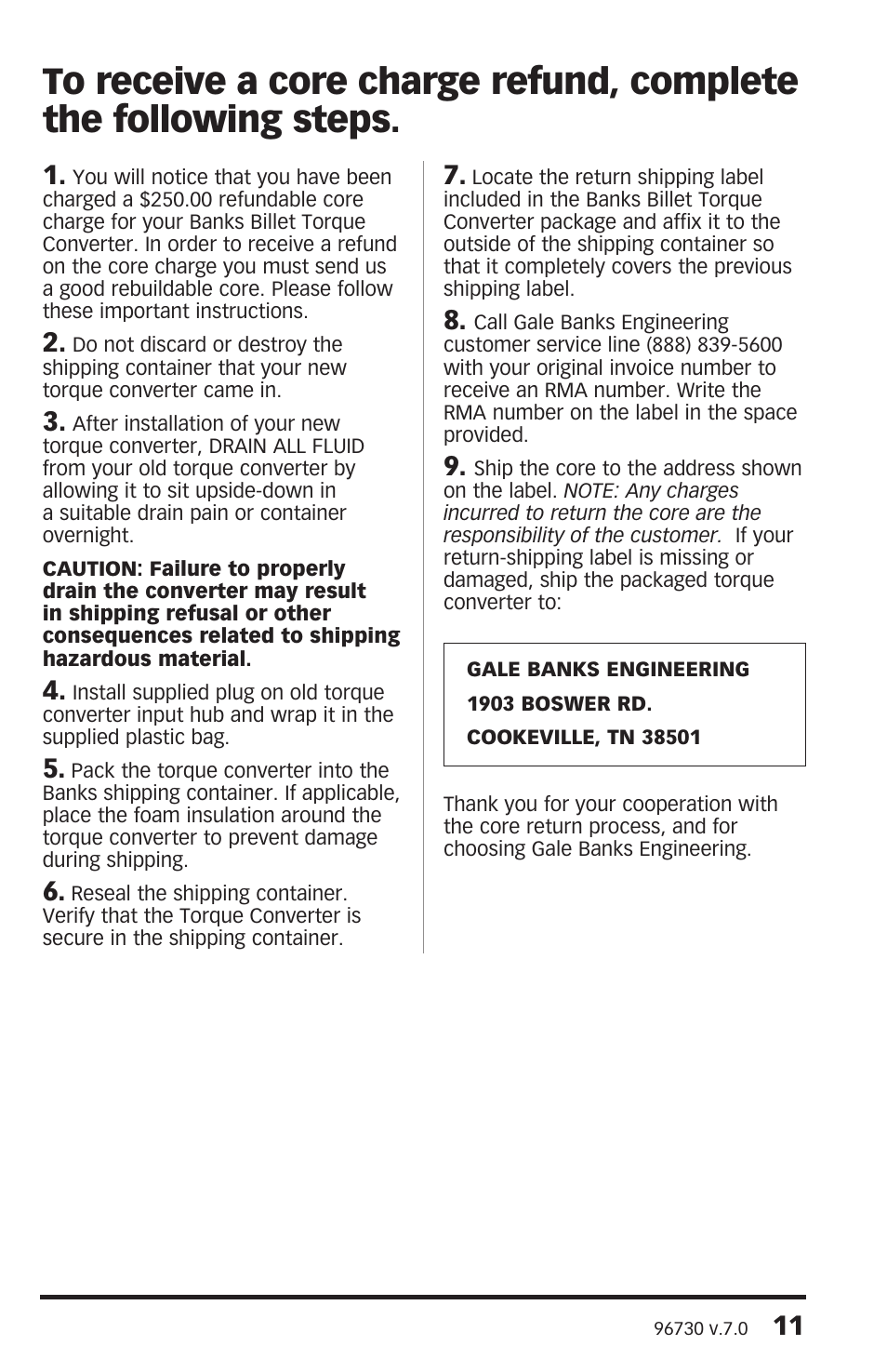 Banks Power Dodge Trucks: (Diesel ’94 - 98 5.9L Cummins) Powertrain- Banks Billet Torque Converter (94-07) For use w_ 47RE and 48RE Trans User Manual | Page 11 / 12