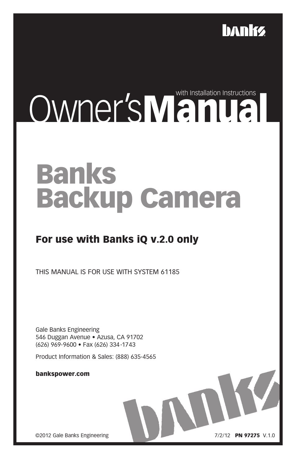 Banks Power Backup Camera For use with Banks iQ 2.0 User Manual | 8 pages