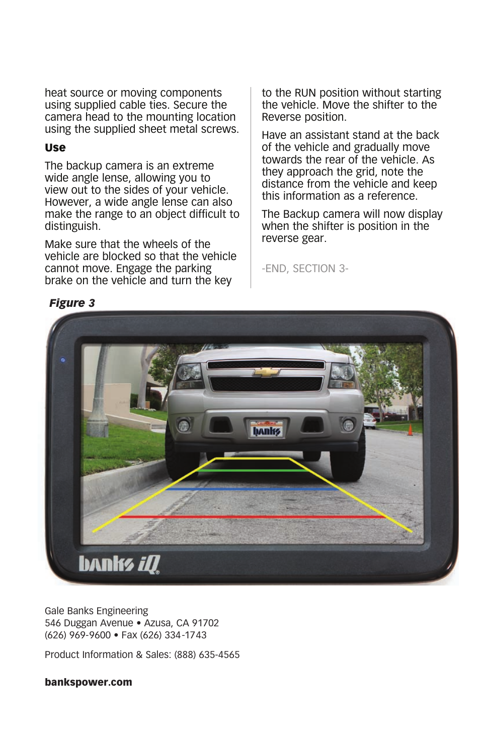 Banks Power Backup Camera For use with Banks iQ 2.0 User Manual | Page 8 / 8