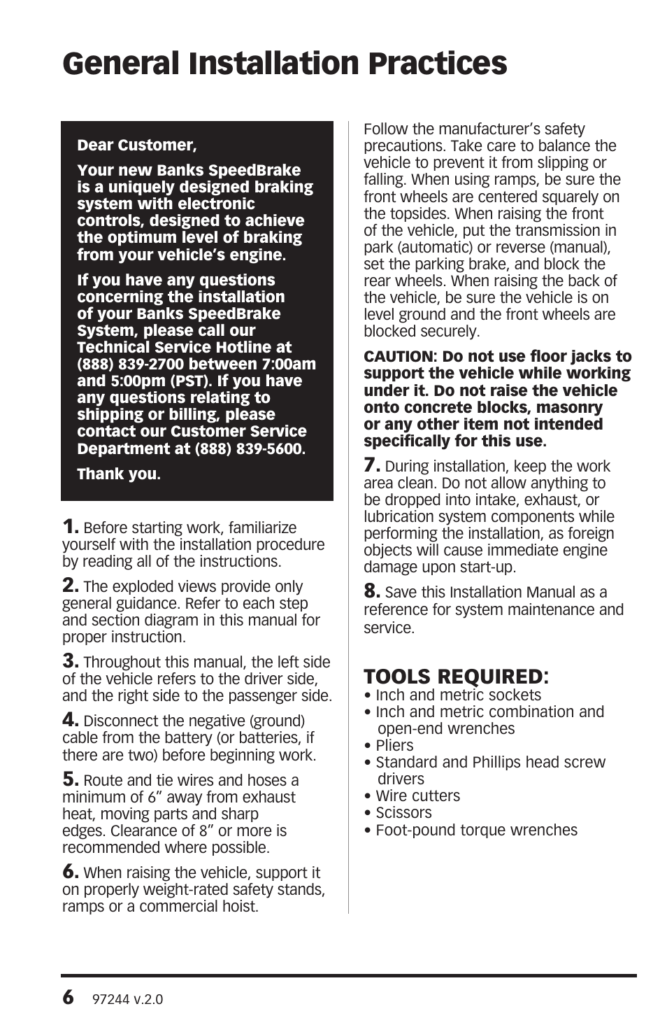 General installation practices, Tools required | Banks Power Ford Trucks: (Diesel ’08 - 10 6.4L Power Stroke) Speed Control- SpeedBrake '08-09  For use with PowerPDA & Banks iQ User Manual | Page 6 / 24