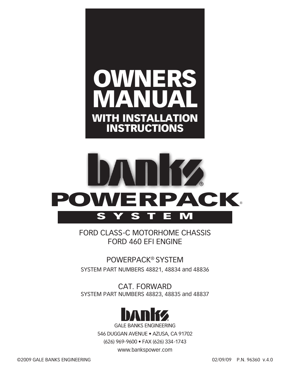 Banks Power Ford Motorhomes: (Gas ’93 - 97 7.5L Class-C) PowerPack system (Class-C) For Use w_ 460 EFI Engine User Manual | 16 pages