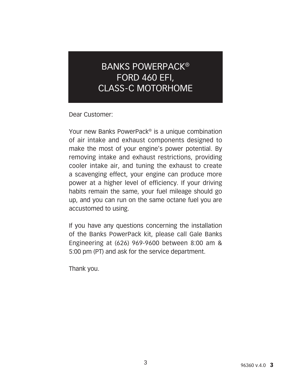 Banks powerpack, Ford 460 efi, class-c motorhome | Banks Power Ford Motorhomes: (Gas ’93 - 97 7.5L Class-C) PowerPack system (Class-C) For Use w_ 460 EFI Engine User Manual | Page 3 / 16