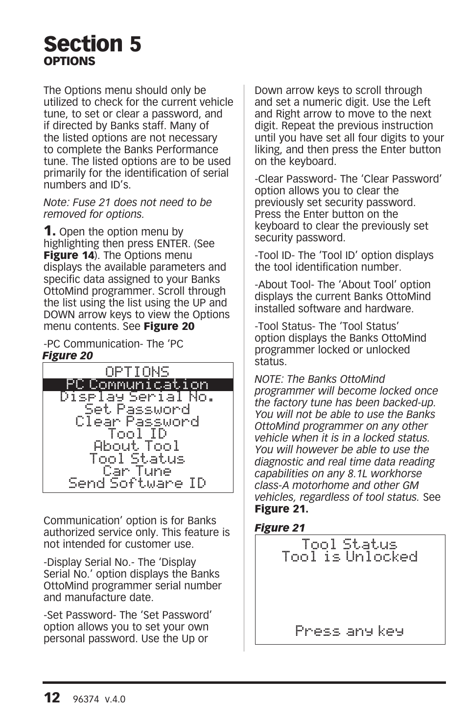 Tool status tool is unlocked press any key | Banks Power GM Motorhomes: (Gas ’01 - 10 8.1L Workhorse) Programmer- AutoMind Programmer '03-05 Class-A MH User Manual | Page 12 / 16