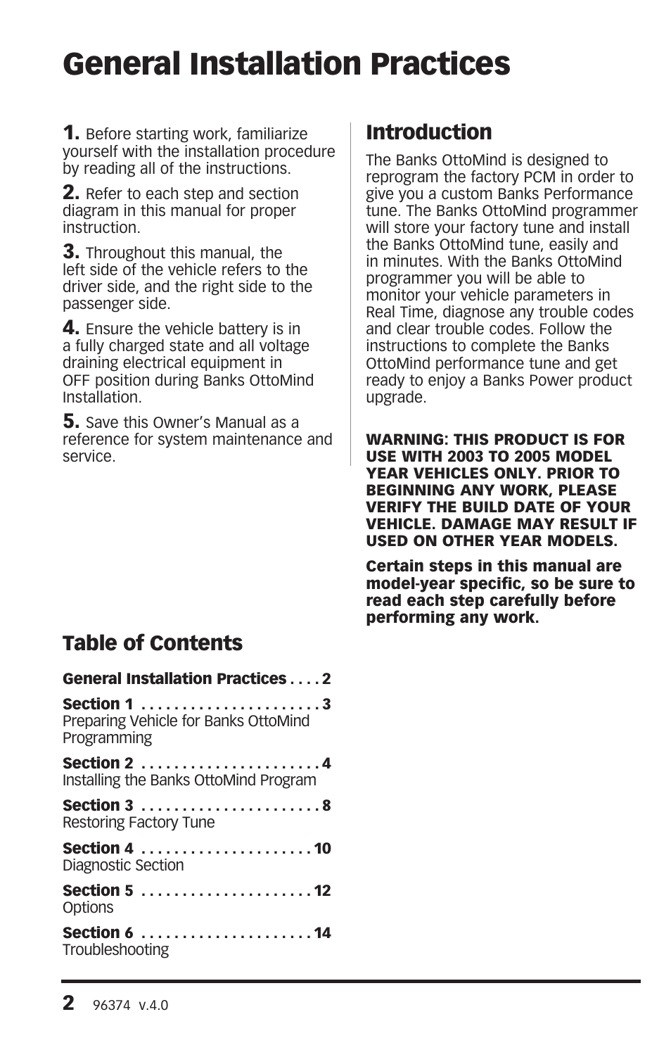 Banks Power GM Motorhomes: (Gas ’01 - 10 8.1L Workhorse) Programmer- AutoMind Programmer '03-05 Class-A MH User Manual | Page 2 / 16