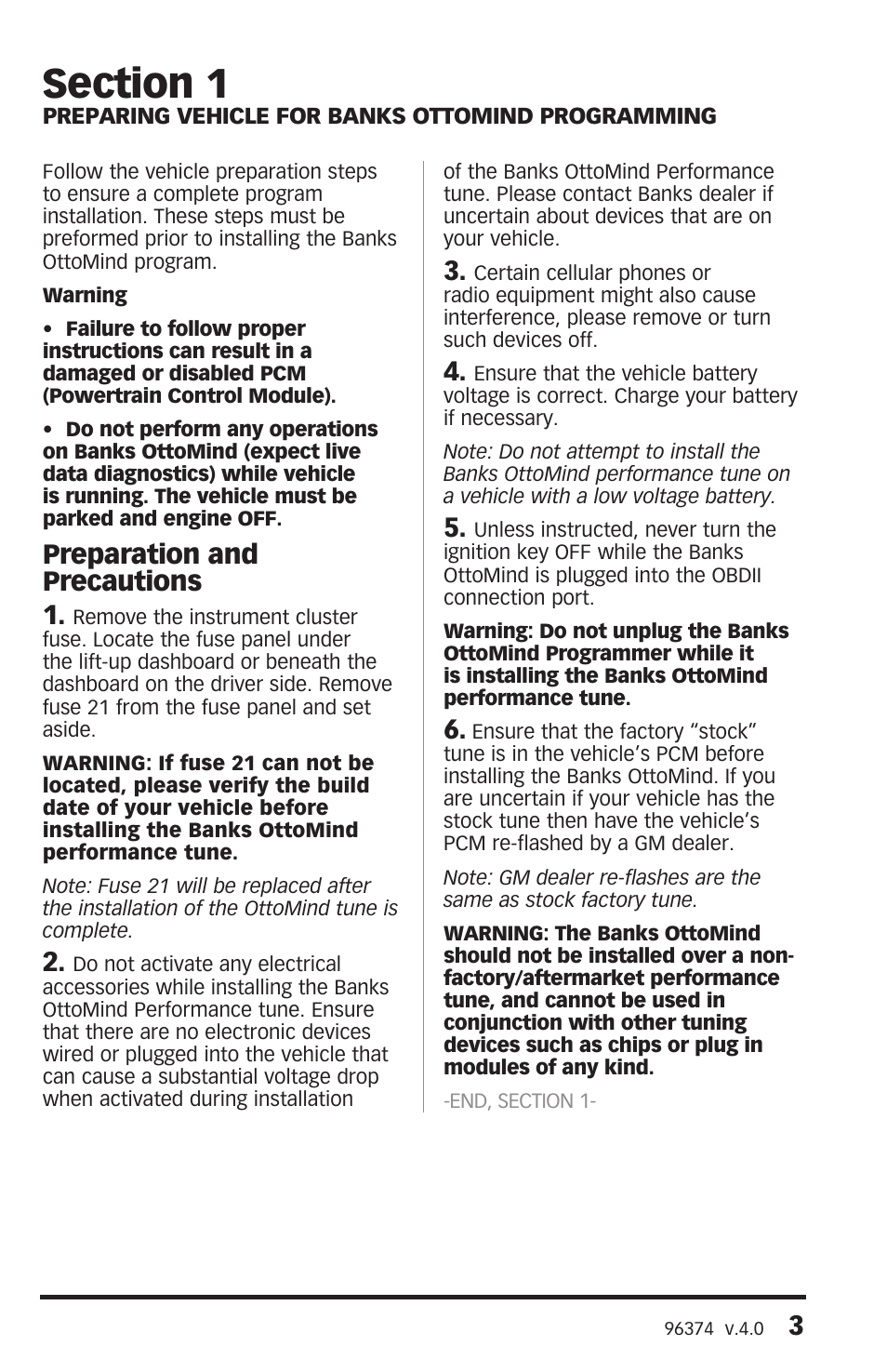 Preparation and precautions 1 | Banks Power GM Motorhomes: (Gas ’01 - 10 8.1L Workhorse) Programmer- AutoMind Programmer '03-05 Class-A MH User Manual | Page 3 / 16