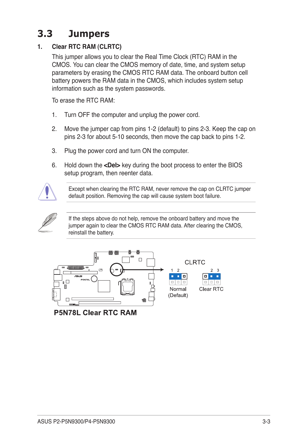 3 jumpers, Jumpers -3 | Asus P4-P5N9300 User Manual | Page 35 / 82