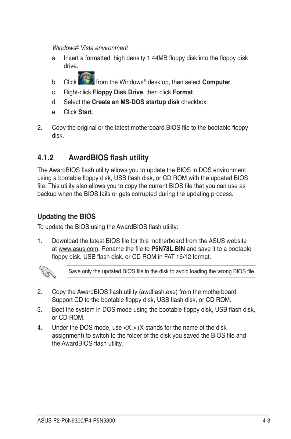 2 awardbios flash utility, Awardbios flash utility -3 | Asus P4-P5N9300 User Manual | Page 45 / 82