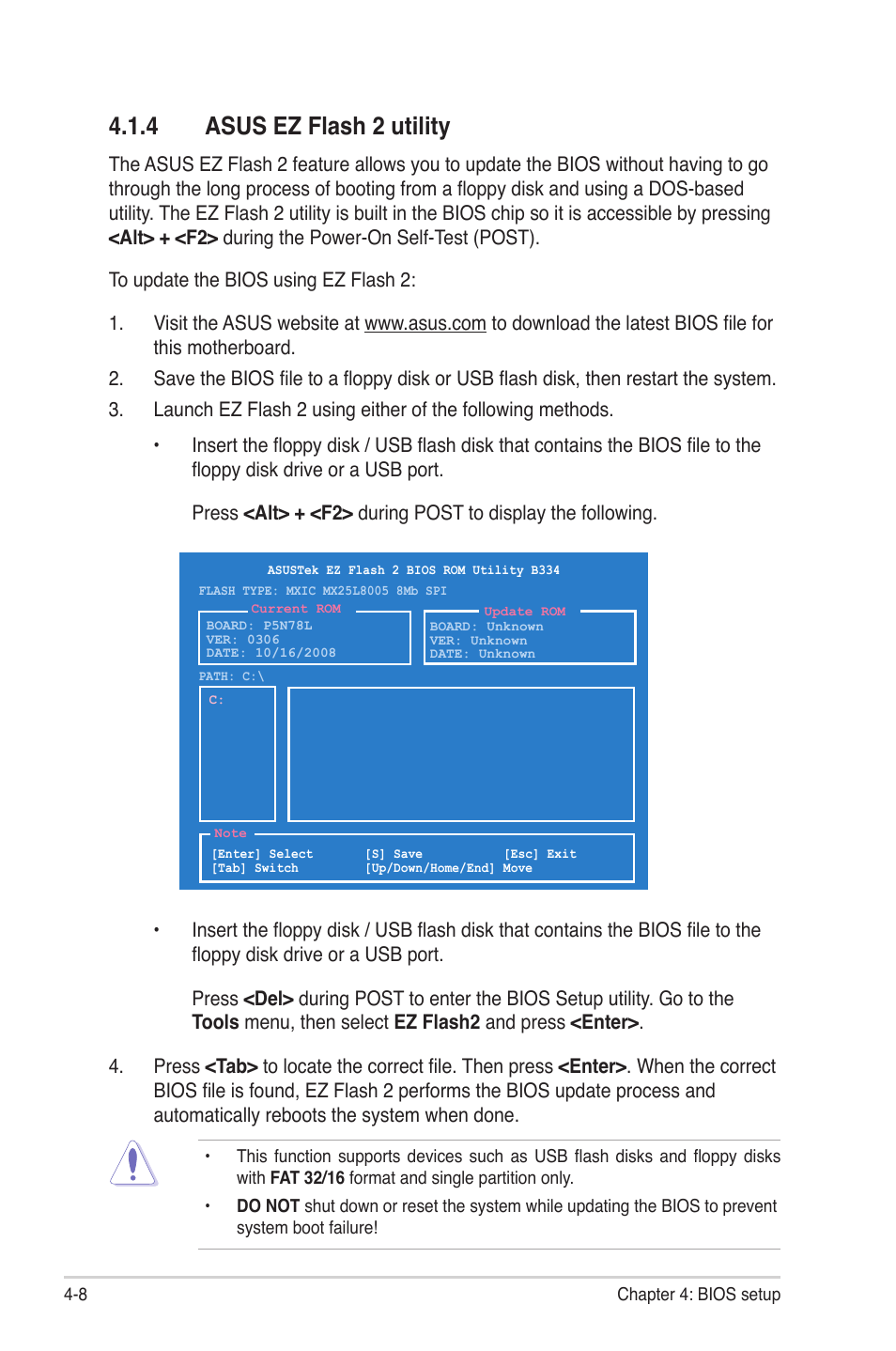 4 asus ez flash 2 utility, Asus ez flash 2 utility -8 | Asus P4-P5N9300 User Manual | Page 50 / 82