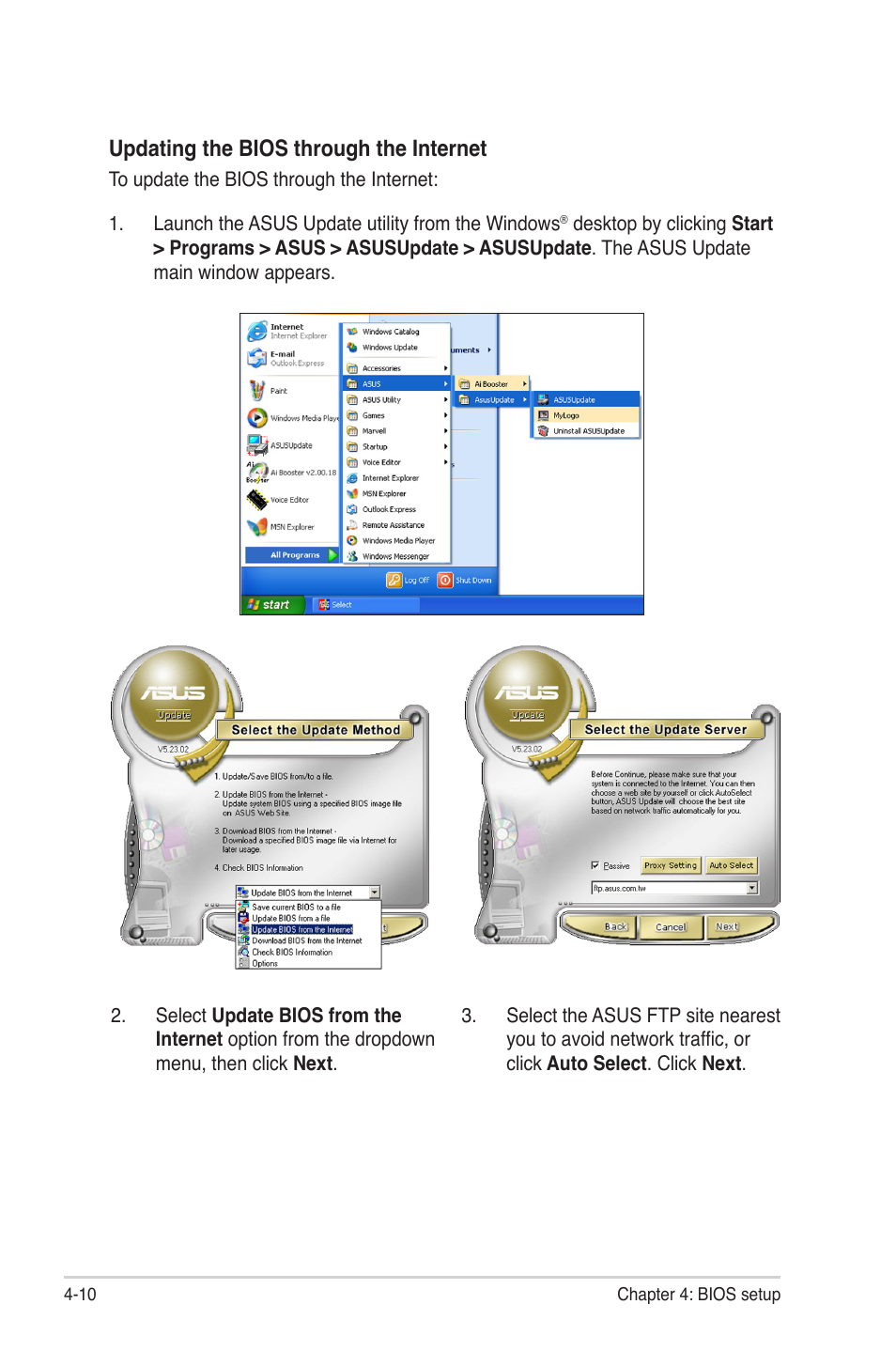 Updating the bios through the internet | Asus P4-P5N9300 User Manual | Page 52 / 82