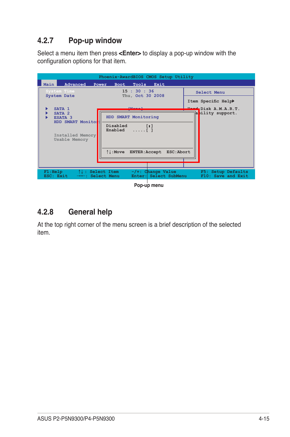 7 pop-up window, 8 general help, Pop-up window -15 | General help -15 | Asus P4-P5N9300 User Manual | Page 57 / 82