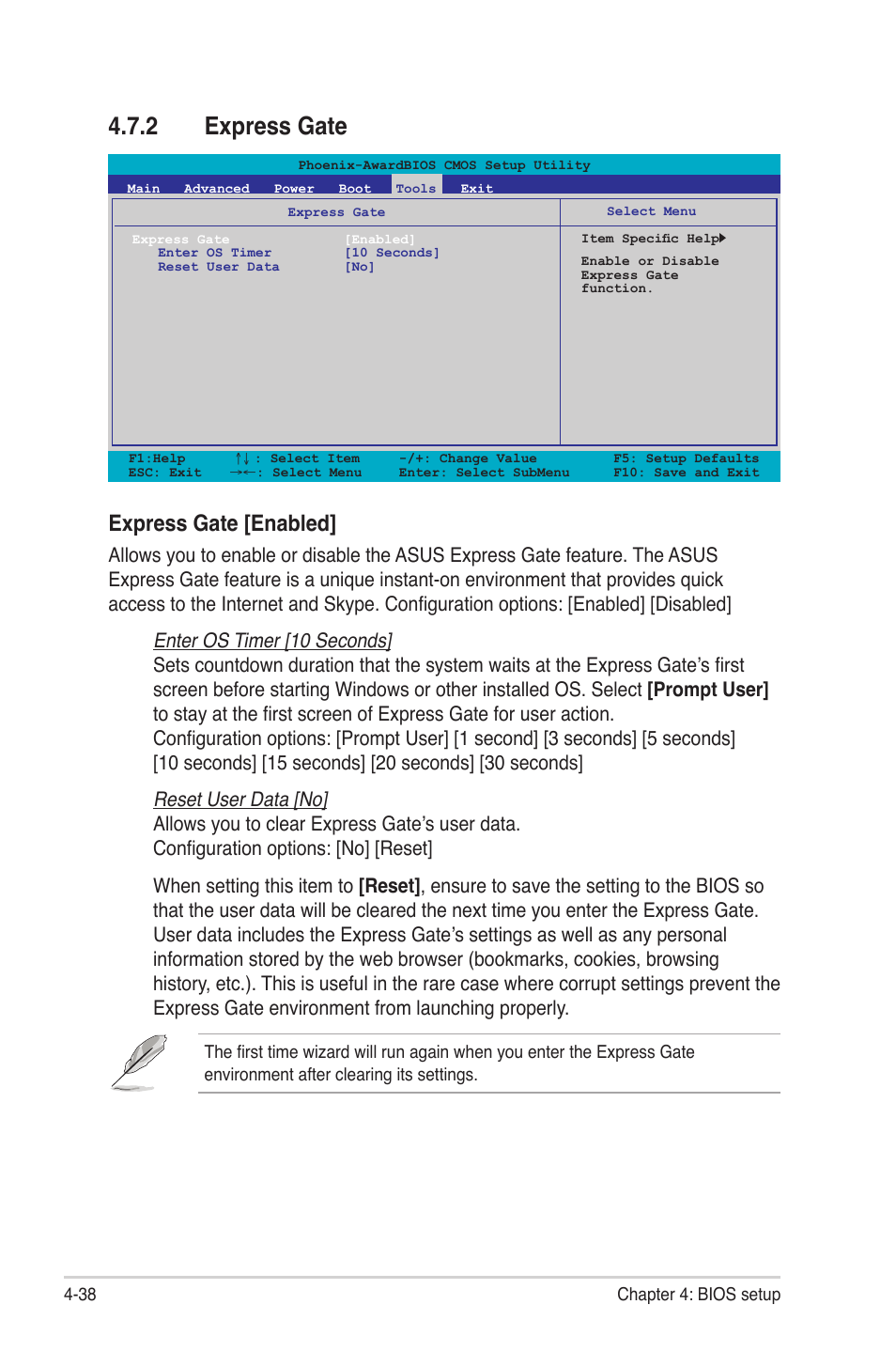 2 express gate, Express gate -38, Express gate [enabled | Asus P4-P5N9300 User Manual | Page 80 / 82