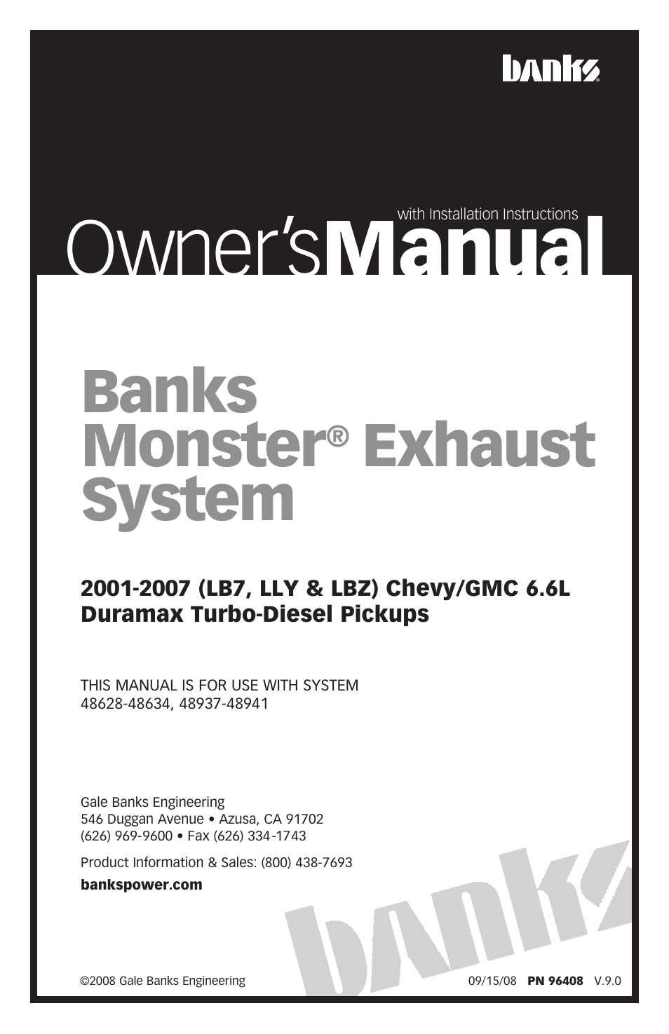 Banks Power 2001-2007 (LB7, LLY & LBZ) Chevy_GMC 6.6L Duramax Turbo-Diesel Pickups User Manual | 8 pages