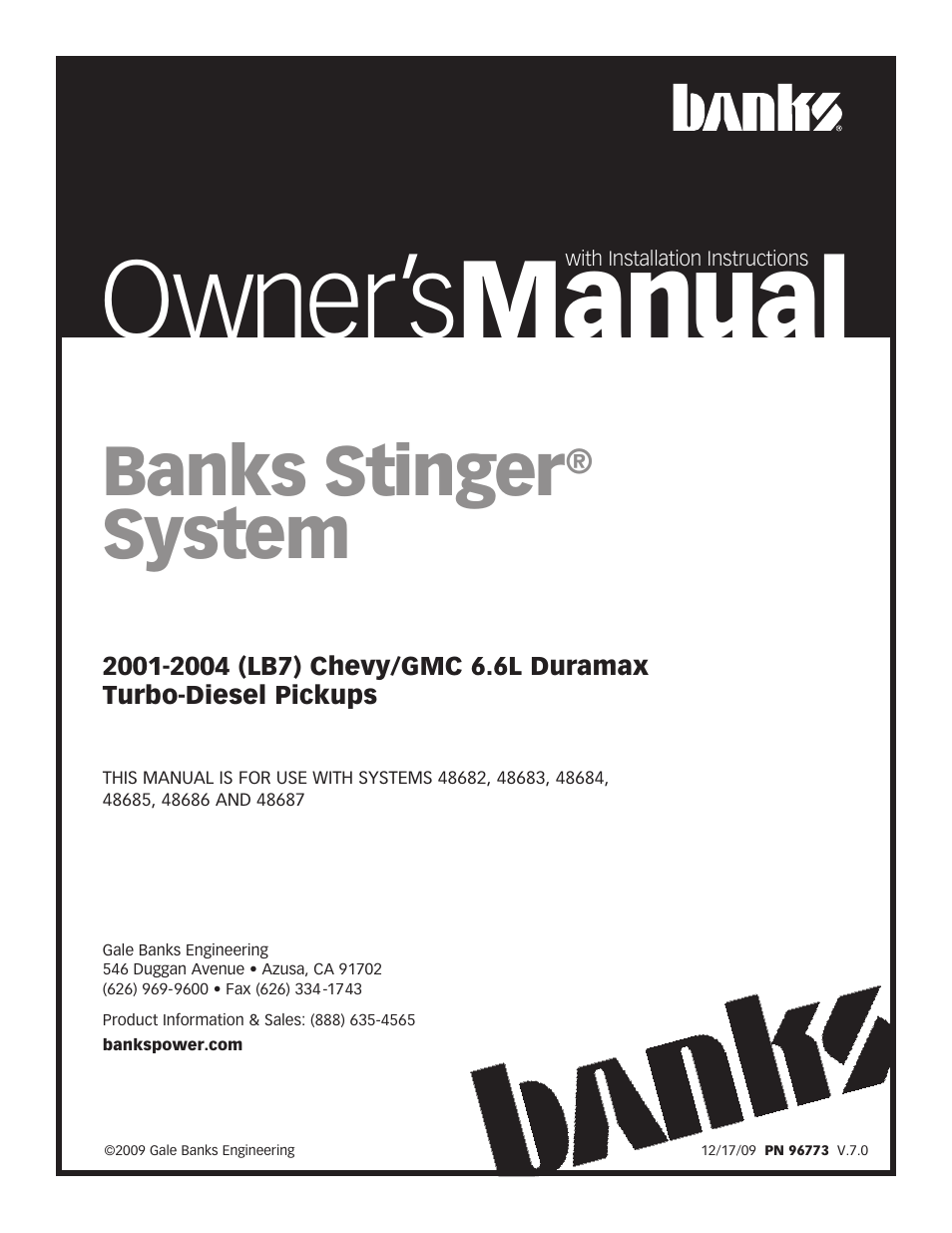 Banks Power 2001-2004 (LB7) Chevy_GMC 6.6L Duramax Turbo-Diesel Pickups User Manual | 15 pages