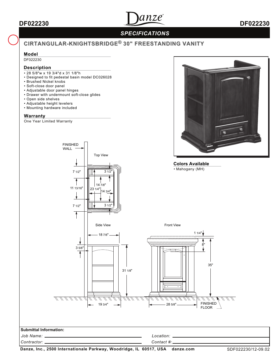 Danze DF022230 - Spec Sheets User Manual | 1 page