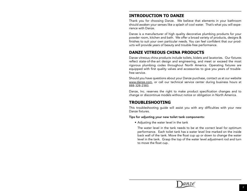 Danze DC024110 - Homeowner Manual User Manual | Page 2 / 12