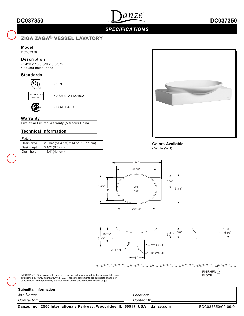 Danze DC037350 - Spec Sheets User Manual | 1 page