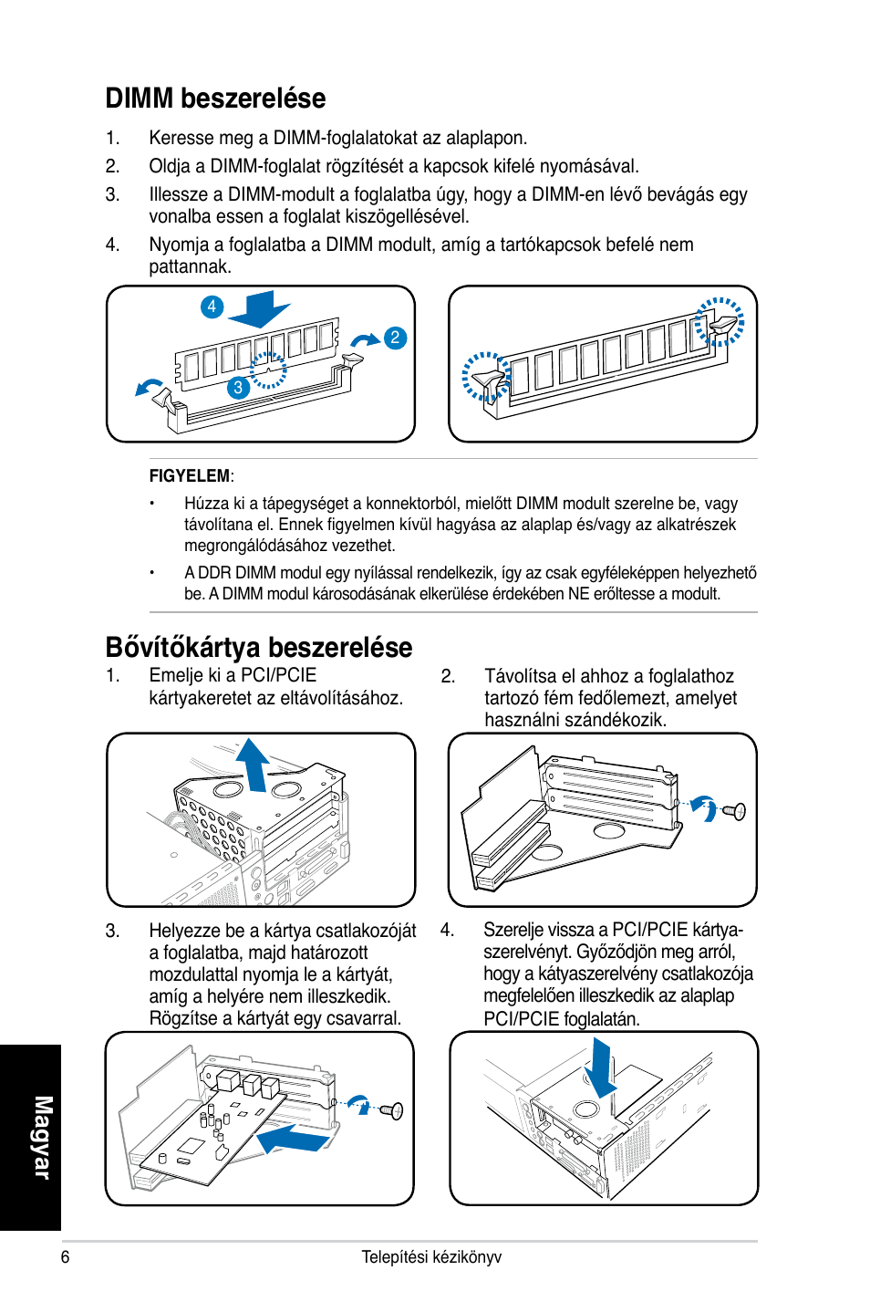 Bővítőkártya beszerelése, Dimm beszerelése, Magyar | Asus P2-P5945GC User Manual | Page 46 / 80