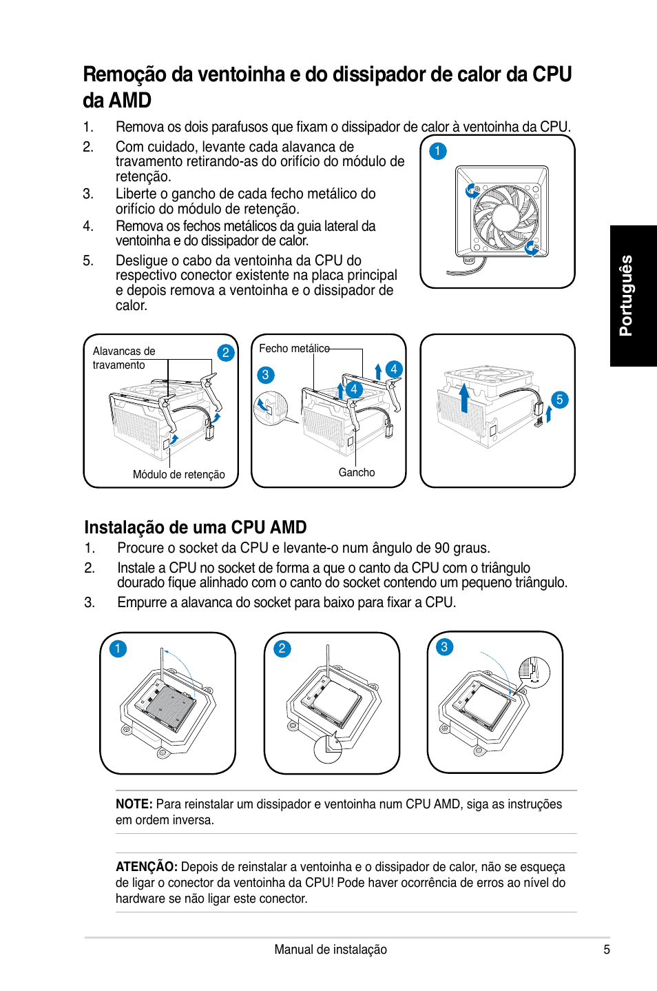 Instalação de uma cpu amd, Português | Asus P2-P5945GC User Manual | Page 61 / 80