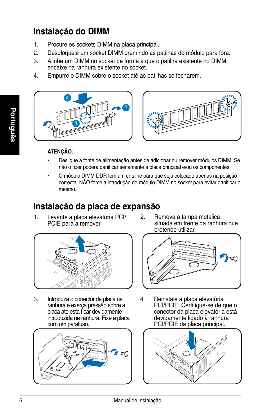 Instalação da placa de expansão, Instalação do dimm | Asus P2-P5945GC User Manual | Page 62 / 80