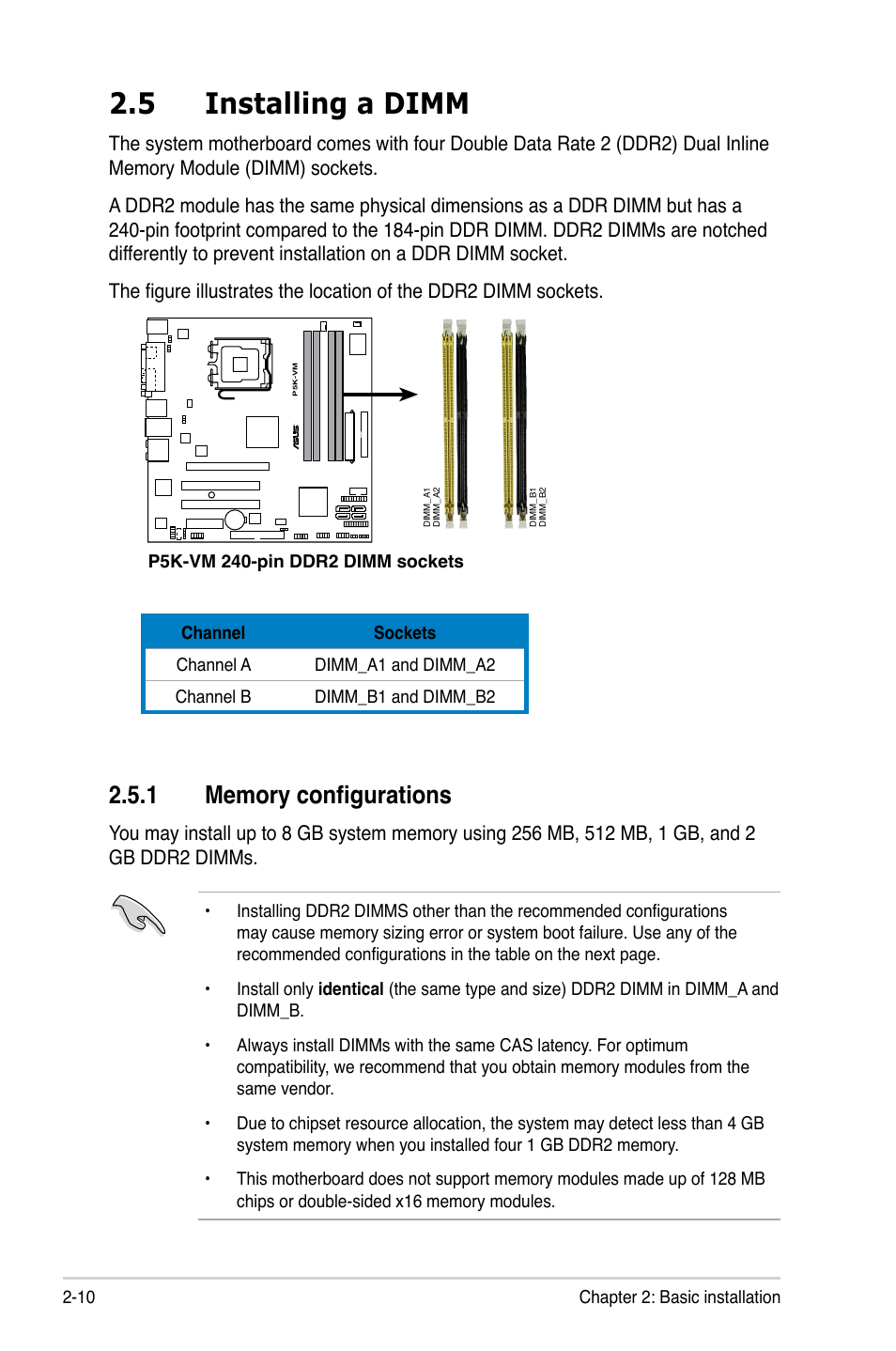 5 installing a dimm | Asus P3-P5G33 User Manual | Page 26 / 98