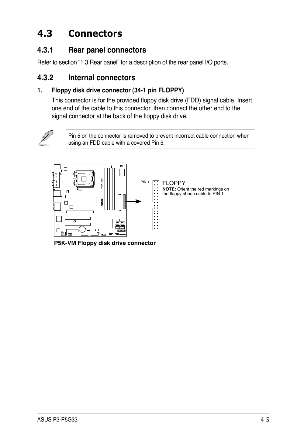 3 connectors, 1 rear panel connectors, 2 internal connectors | Asus P3-P5G33 User Manual | Page 55 / 98