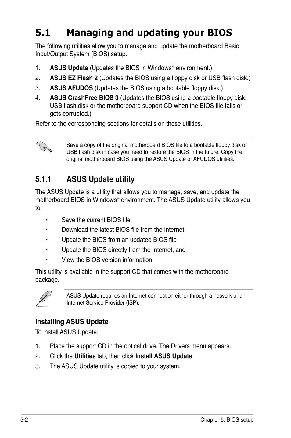 1 managing and updating your bios, 1 asus update utility | Asus P3-P5G33 User Manual | Page 66 / 98